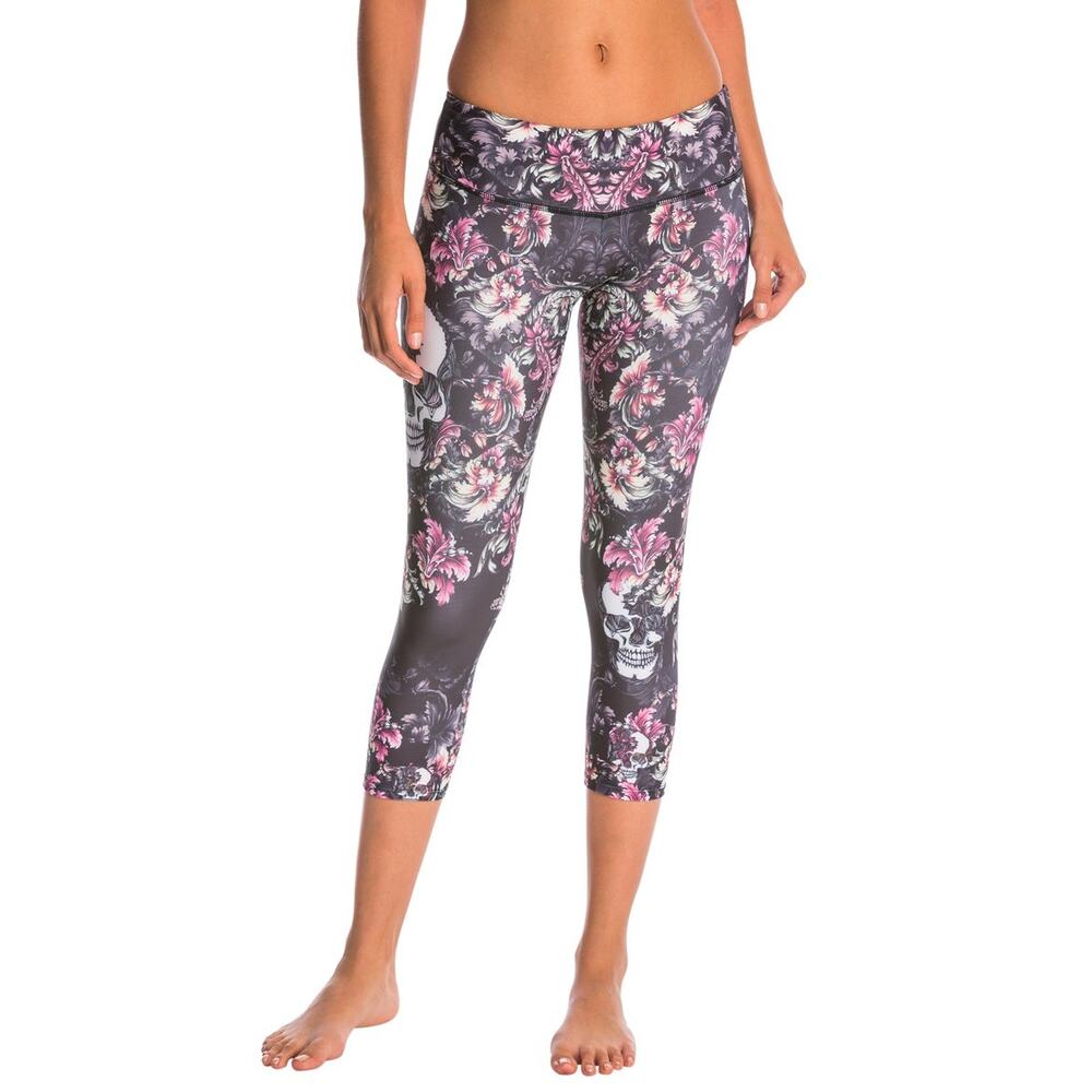 Onzie Black Floral Skull Crop Leggings XS